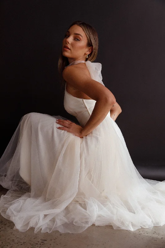 Early Access Andria Halterneck Tulle Midi Dress Ivory