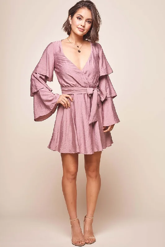 Sale Event Bellini Tiered Ruffle Sleeve Dress Mauve