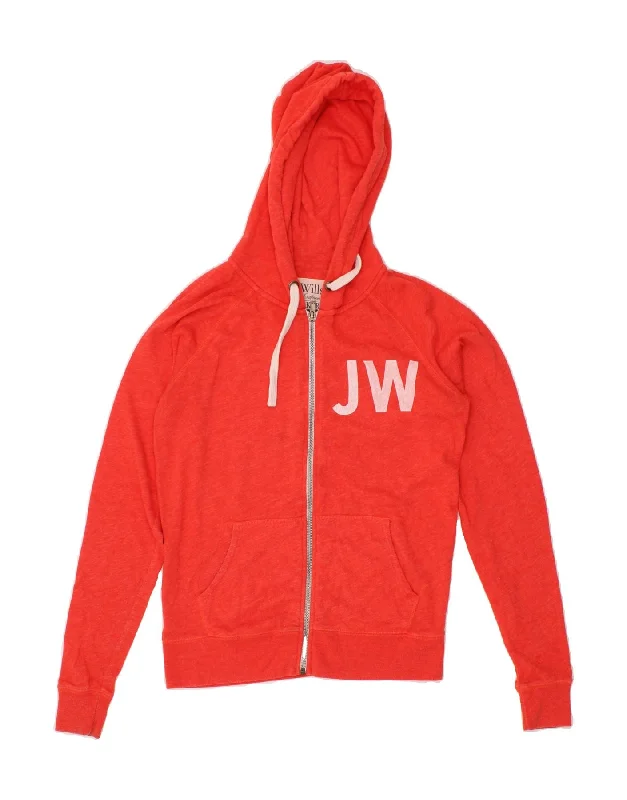 Can't Miss JACK WILLS Womens Graphic Zip Hoodie Sweater UK 8 Small Red Cotton