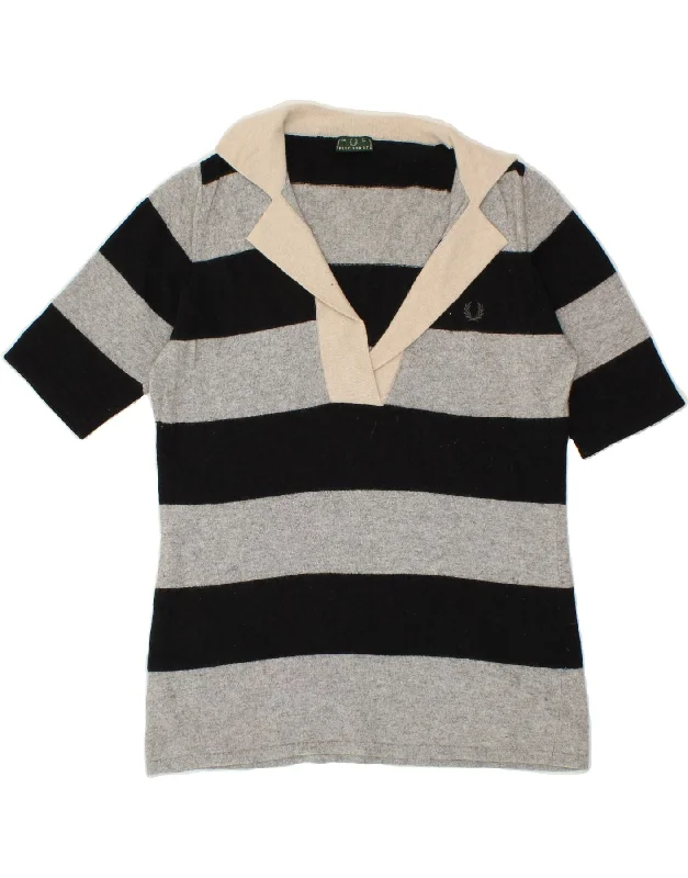 Blowout Deals FRED PERRY Womens Short Sleeve Polo Neck Jumper Sweater UK 16 Large Grey