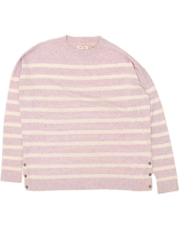 Closeout FAT FACE Womens Crew Neck Jumper Sweater UK 12 Medium  Pink Striped Cotton