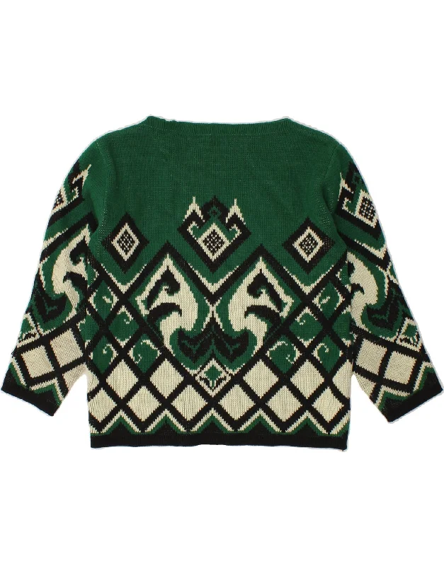 Bargain Blast VINTAGE Womens Boat Neck Jumper Sweater UK 14 Medium Green Fair Isle