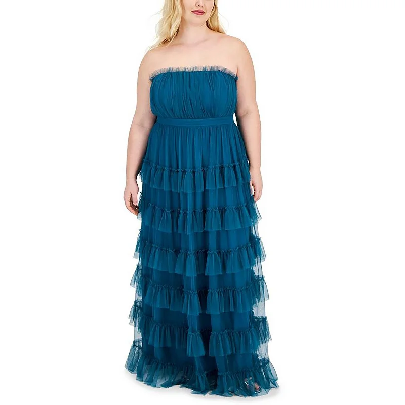 While Supplies Last Womens Mesh Ruffled Evening Dress