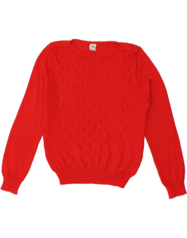 Overstock VINTAGE Womens Boat Neck Jumper Sweater IT 44 Medium Red Wool