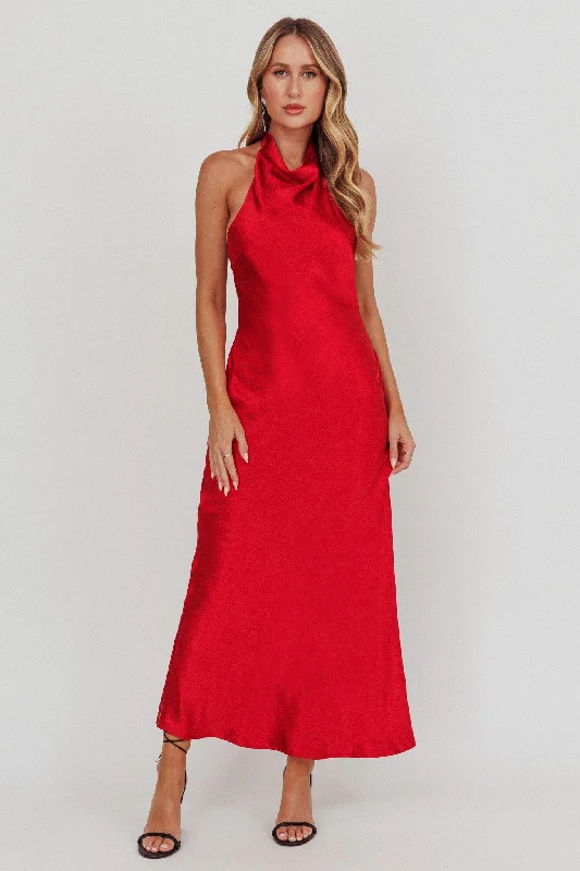 Markdowns Sweetest Sundays Halterneck Open Back Dress Red