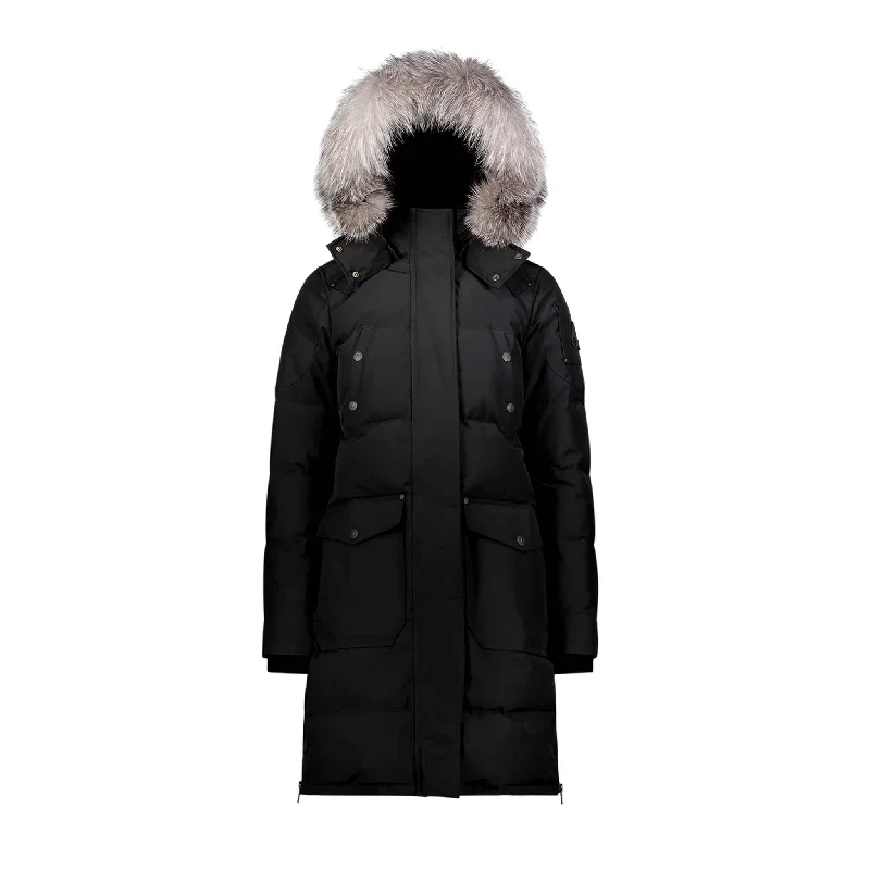 Value Deals Moose Knuckles Womens Causapscal Parka in Black/ Frost Fur