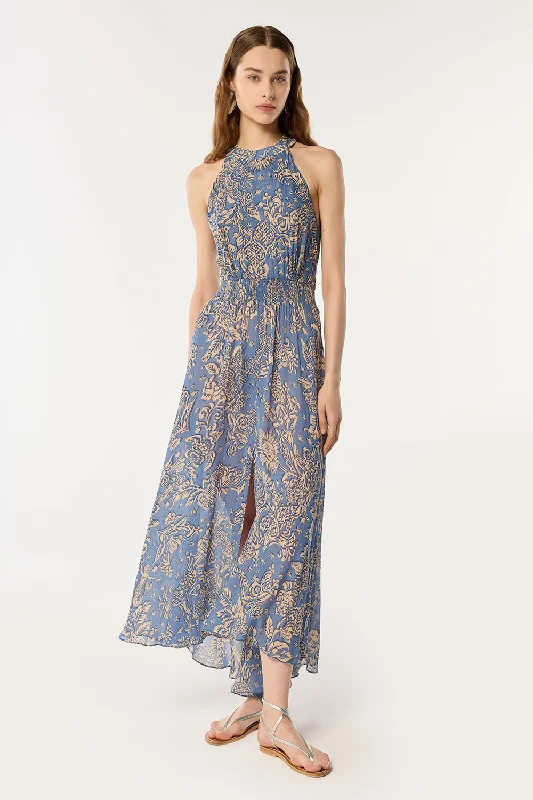 Deal Dash Long Dress Clea - Blue Oriental Foulard