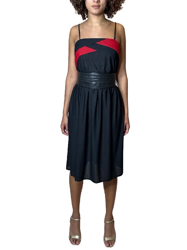 Price Cut Original 1970's Vintage Black & Red Disco Dress UK 14 - 16