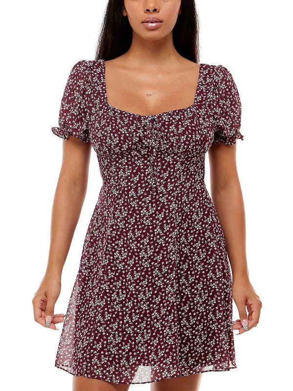 Price Fest Juniors Womens Floral Smocked Mini Dress