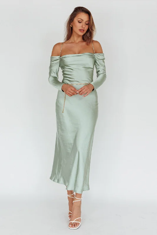 Anniversary Sale Ellory Long Sleeve Off-Shoulder Dress Sage