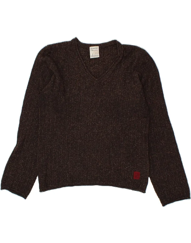Clearance Items MURPHY & NYE Womens V-Neck Jumper Sweater UK 14 Medium Brown Flecked Silk