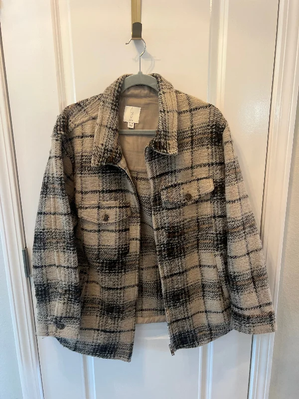 Don't Miss Joie Plaid Tweed Shacket Women’s Size XL Taupe