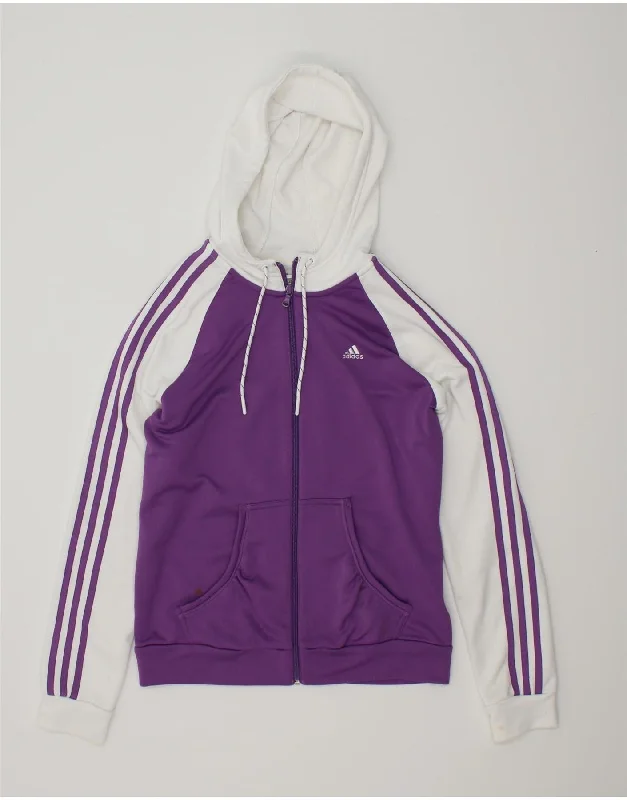 Seasonal Clearance ADIDAS Womens Zip Hoodie Sweater UK 14 Medium Purple Colourblock Polyester Seasonal Clearance ADIDAS Womens Zip Hoodie Sweater UK 14 Medium Purple Colourblock Polyester