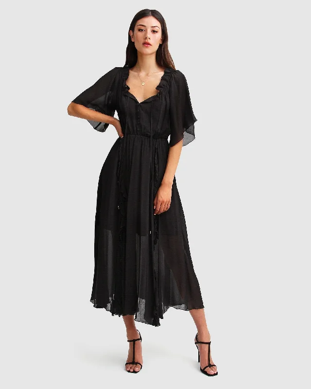 Loyalty Reward Amour Amour Ruffled Midi Dress - Black