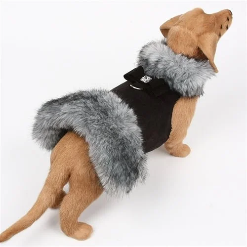 Stock Up and Save Susan Lanci Big Bow Faux Fur Coat - Black Tipped Silver Fox with Big Bow