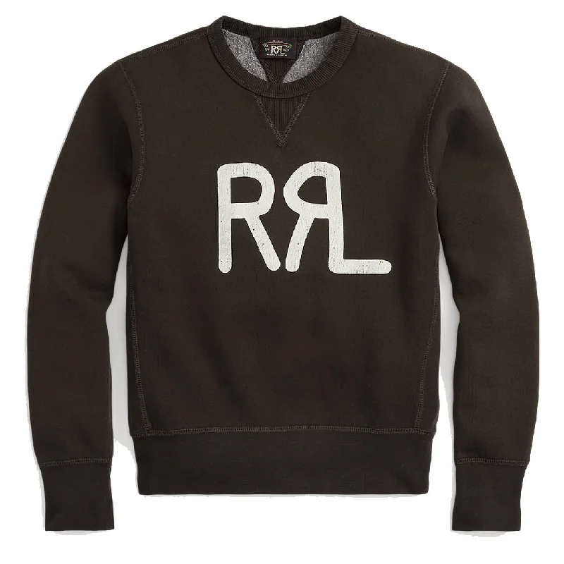 Warehouse Sale RRL by Ralph Lauren Womens Logo Cotton-Blend Fleece Sweatshirt Faded Black / White