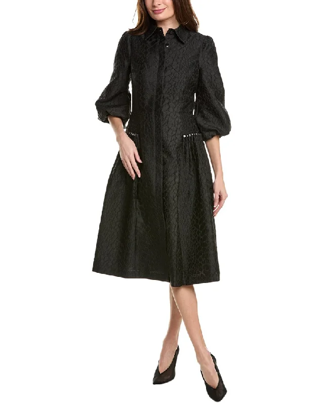 Instant Discount Teri Jon by Rickie Freeman Jacquard Pearl-Trim Shirtdress