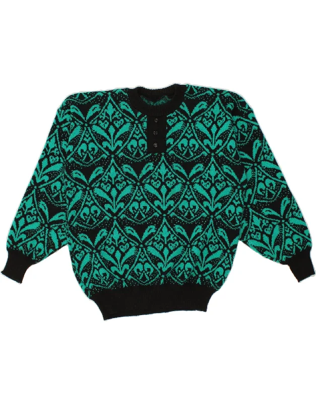 Crazy Savings VINTAGE Womens Crew Neck Jumper Sweater UK 12 Medium Green Paisley