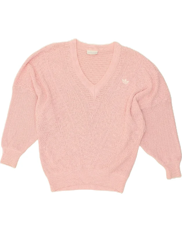 Midnight Madness ADIDAS Womens V-Neck Jumper Sweater EU 42 Medium Pink Cotton