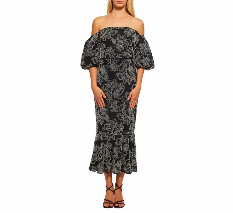 Extra Savings Brigitte Off Shoulder Midi Dress In Jetivory