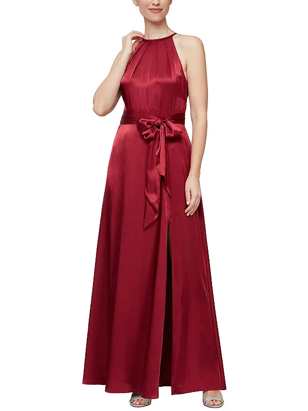 Limited Quantity Womens Satin Belted Evening Dress