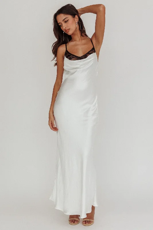 Overstock Sale Gentle Touch Cowl Neck Satin Maxi Dress White