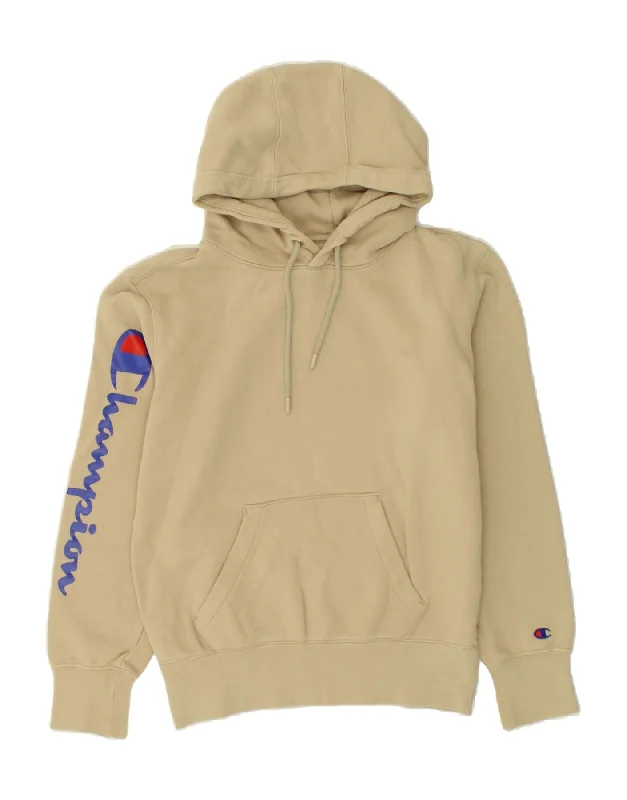 Best Bargains CHAMPION Womens Graphic Hoodie Jumper UK 6 XS Beige Cotton