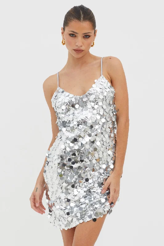 Special Offer Moon Dust Sequin Mini Dress Silver
