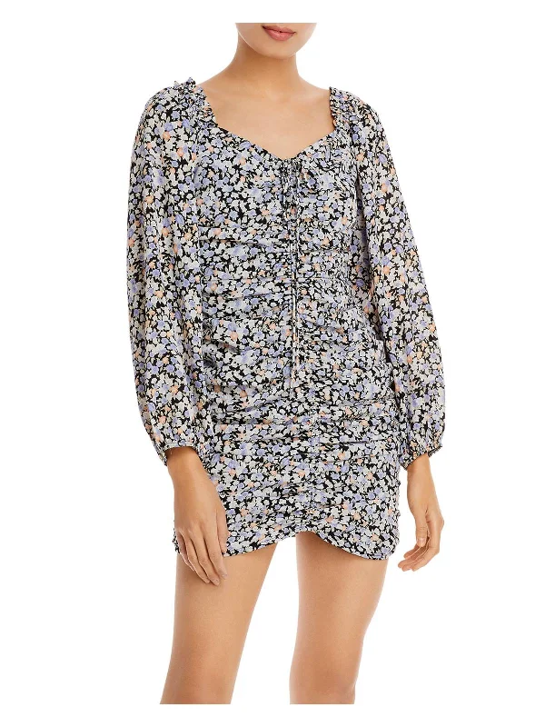 Special Discount Womens Floral Rouched Mini Dress
