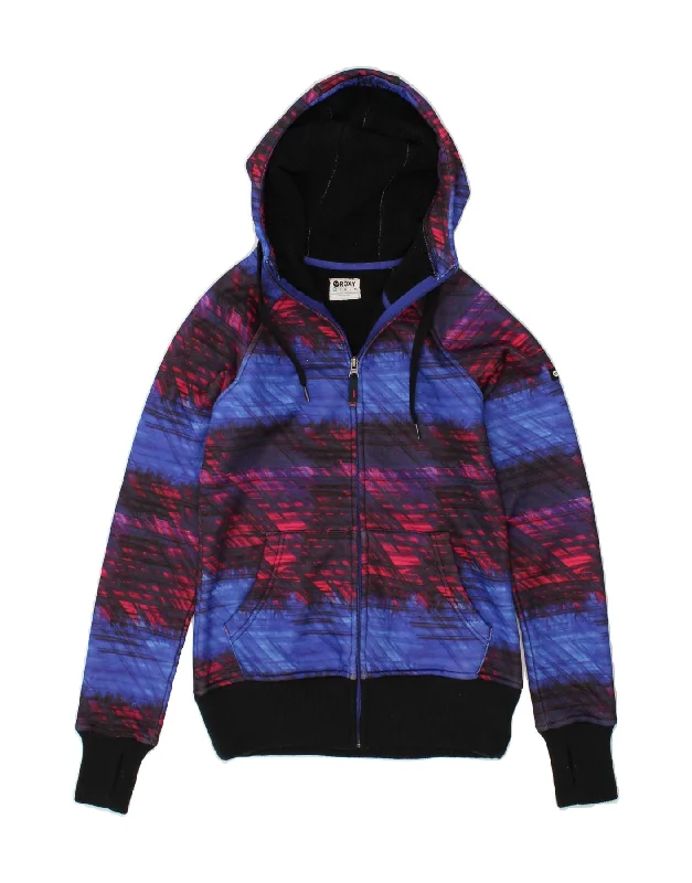 New Arrival ROXY Womens Zip Hoodie Sweater UK 6 XS Blue Colourblock Polyester