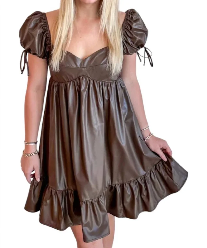 Customer Appreciation Sale Chestnut Faux Leather Dress In Brown