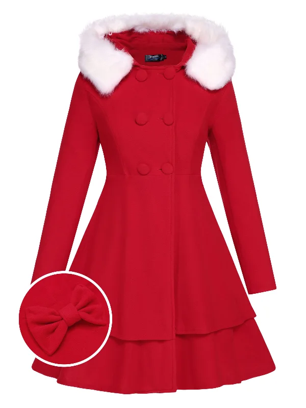 Weekend Special 1940s Solid Removable Fur Collar Dress Coat