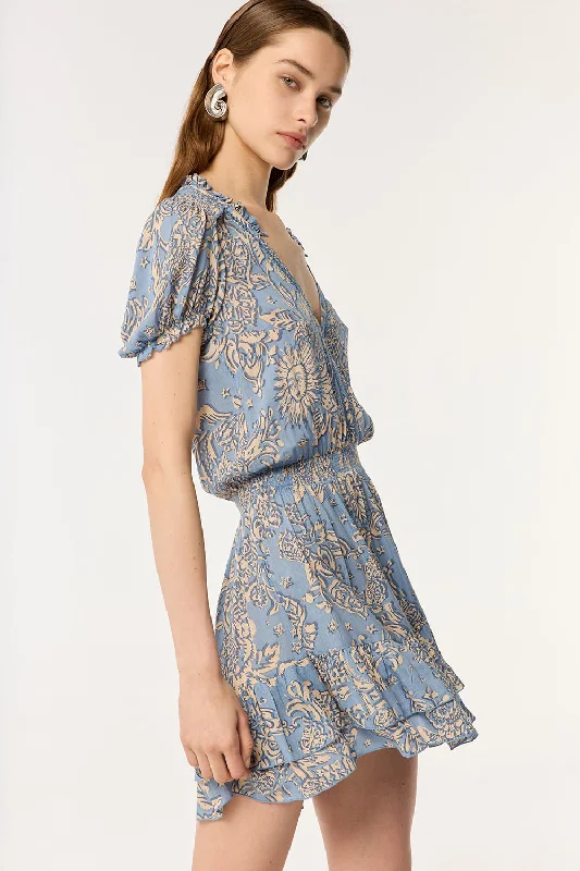New Markdowns Mini Dress Bibi - Blue Oriental Foulard