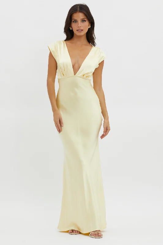 Discount Days Lucinda V-Neck Twist Back Midi Dress Yellow
