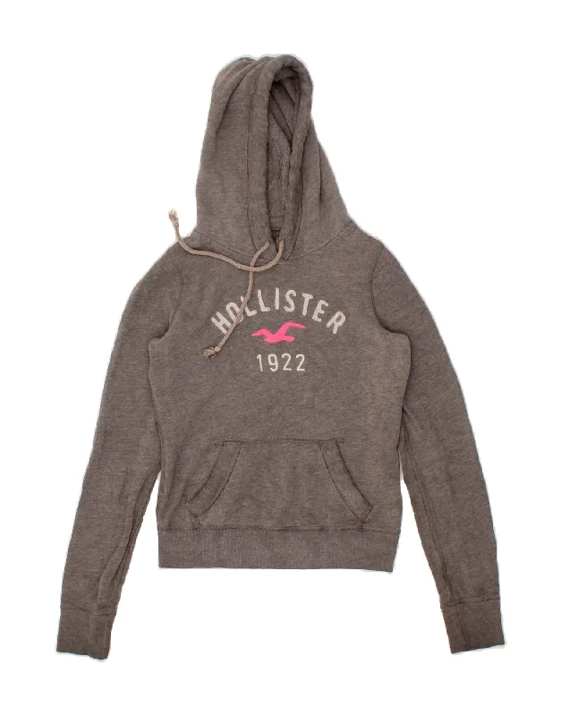 Buy Now HOLLISTER Womens Graphic Hoodie Jumper UK 6 XS Grey Cotton