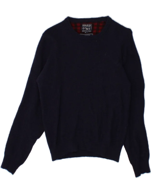 Loyalty Reward WOOLRICH Womens Crew Neck Jumper Sweater UK 12 Medium Navy Blue Wool