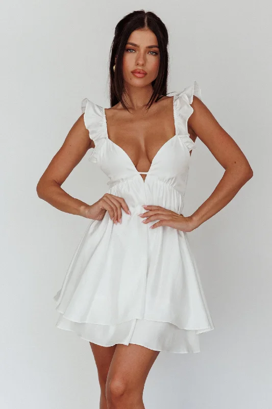 Deal Mania Siren Song Frill Strap Mini Dress White