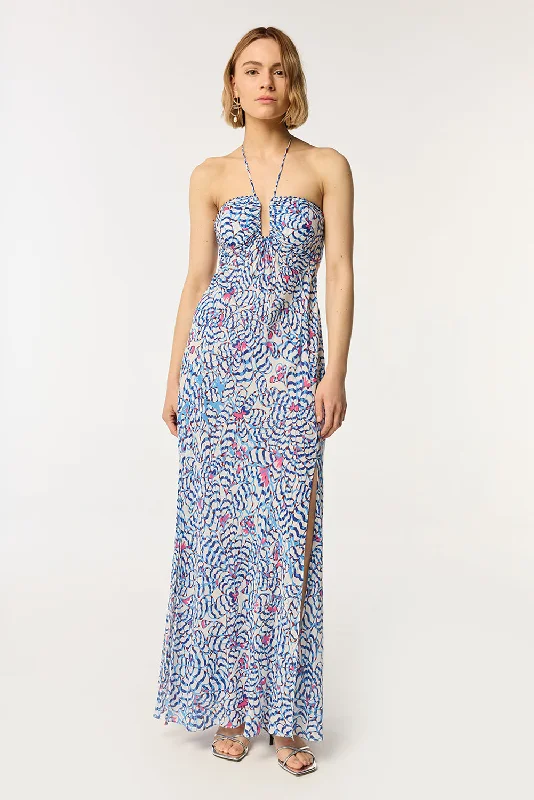 Amazing Deals Long Dress Carla - Blue Wings Flower