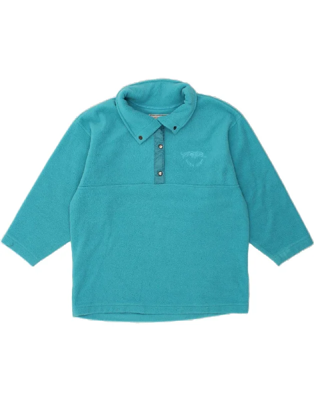 Early Access KRIZIA JEANS Womens Button Neck Fleece Jumper UK 14 Medium Blue Polyester