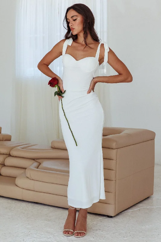 Midnight Madness Rose Garden Tied Shoulder Maxi Dress White