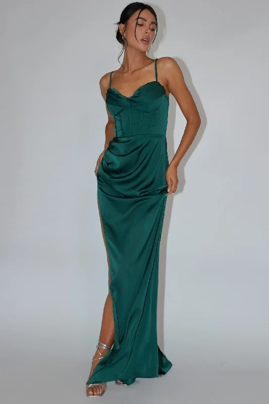 Flash Sale Secret Sweetheart Neckline Split Maxi Dress Hunter Green