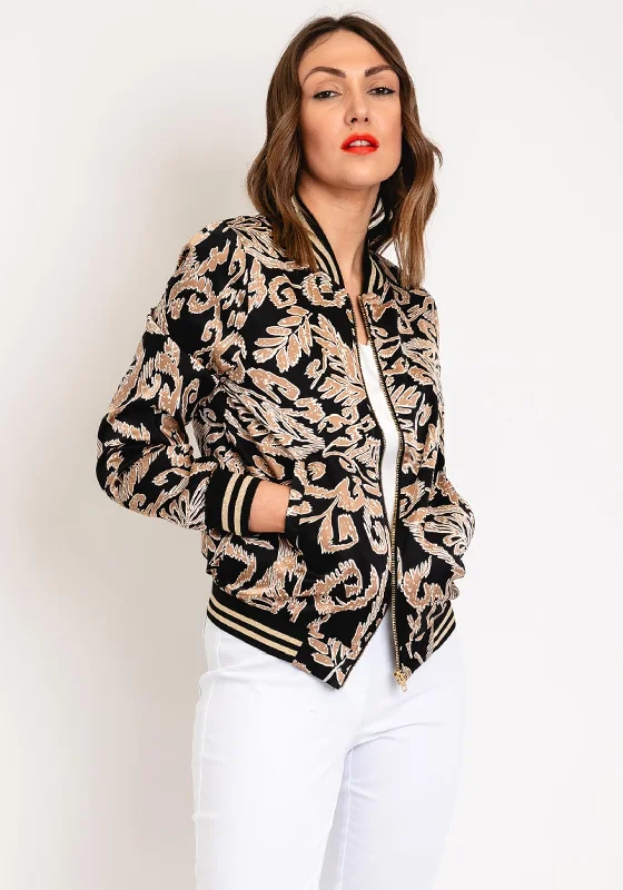 Bonus Savings Serafina Collection Feather Print Bomber Jacket, Black