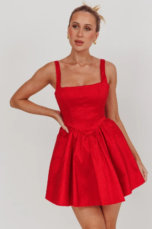 Exclusive Preview Found You Square Neck Flared Mini Dress Red