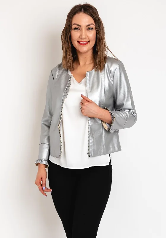 Special Promotion Malissa J Frill Trim Jacket, Silver