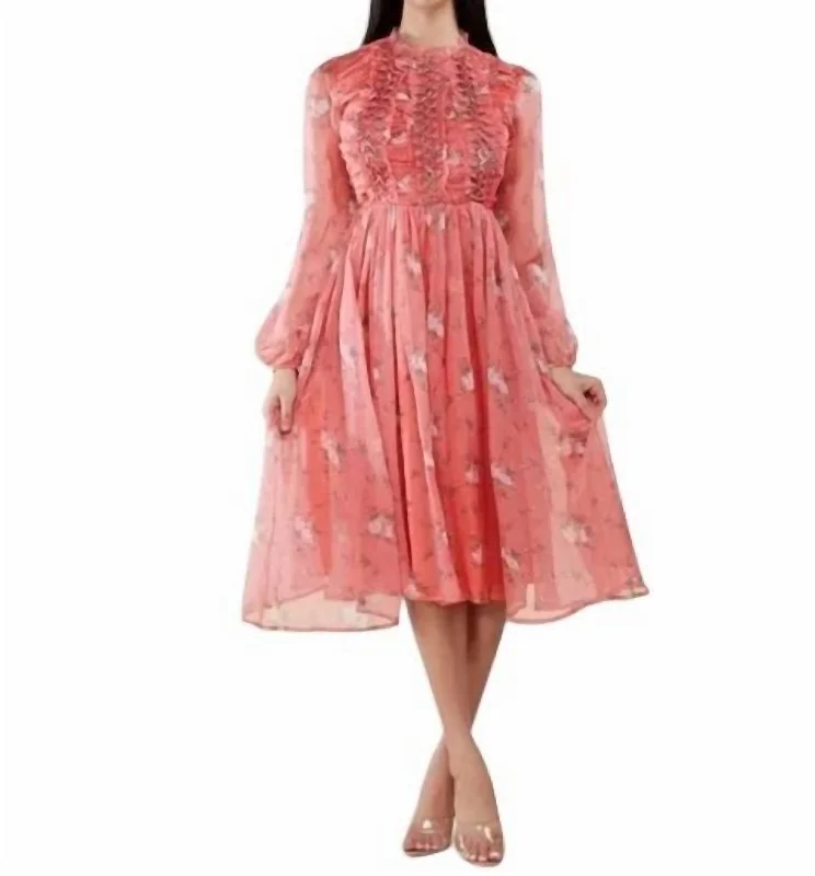 Hurry In Spring Floral Dress In Coral