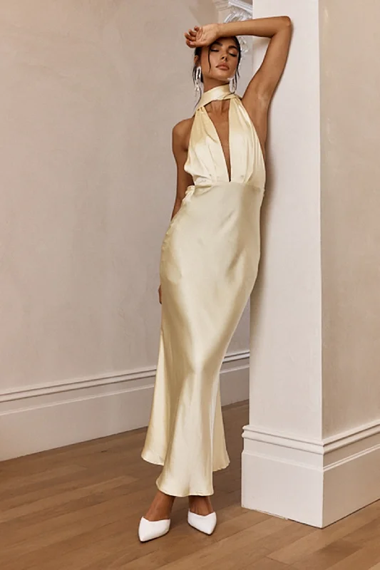 Act Now Italia Azure Halterneck Maxi Dress Butter
