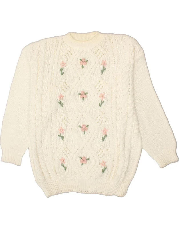 Midnight Sale VINTAGE Womens Graphic Crew Neck Jumper Sweater UK 20 2XL Off White Floral Midnight Sale VINTAGE Womens Graphic Crew Neck Jumper Sweater UK 20 2XL Off White Floral