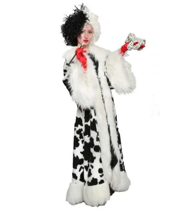 Huge Discounts Cruella Deville Black Dot White Fur Coat