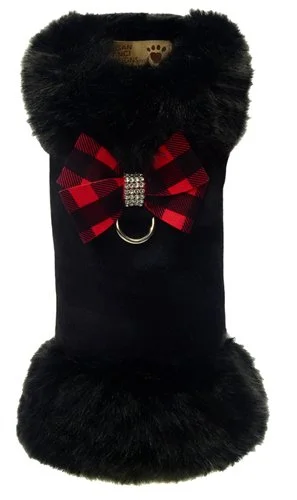 Online Only Susan Lanci Red Gingham Nouveau Bow Black Fox Fur Coat