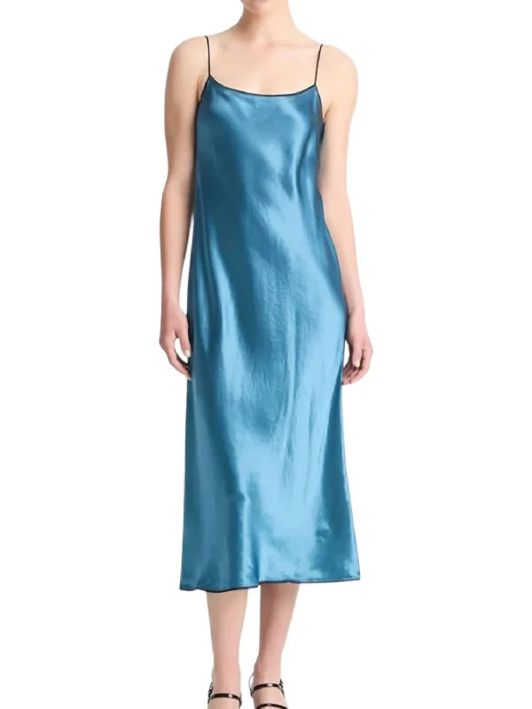 Deal Mania Satin Tipped Slip Dress In Blue Waltz/deep Lake